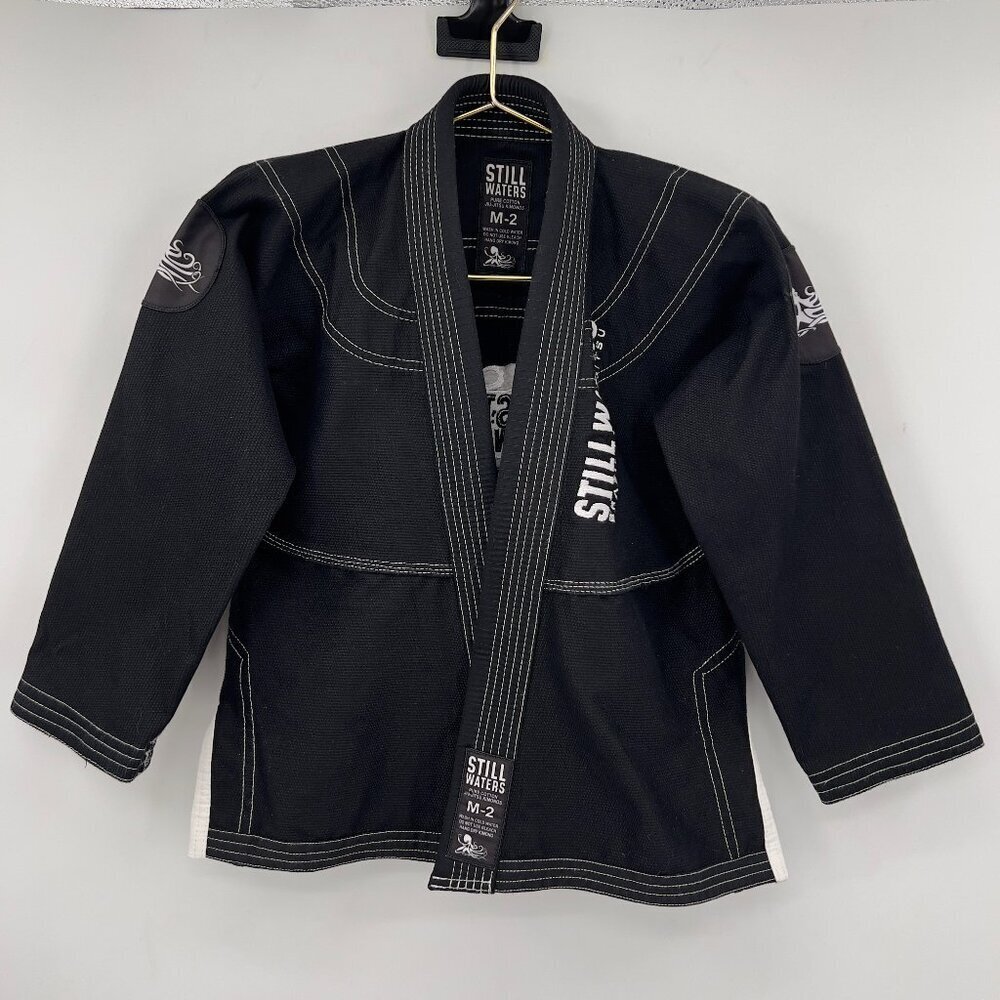 Kids Still Waters Brazilian Jiu-Jitsu Gi Kimono Top Black White Stitching Sz M 2
